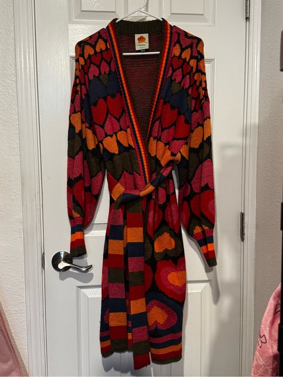 FARM Rio Sweaters - FARM Rio Full Of Hearts Midi Cardigan Belted Knit Sweater Size M